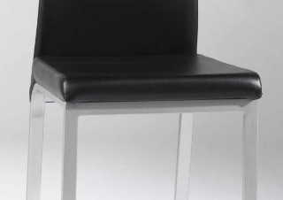 Black Leather Contemporary Side Chair with Silver Finished Legs