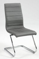 Contemporary Dark Grey Leather Dining Chair with Chrome Z Shape Legs