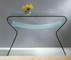 Clear Curved Glass Coffee Table with Shelf
