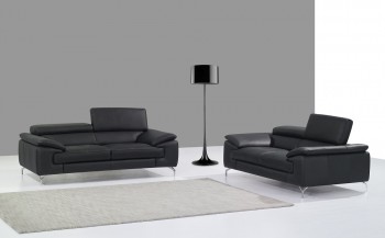 Unique Black Leather Sofa Set with Chrome Accents