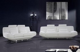 Viper White Leather Sofa Set with Adjustable Headrests