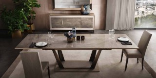 Extendable Rectangular in Wood Top with Fabric Seats Modern Dining Set