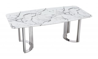 Natural White Marble Top and Chrome Legs Dining Table