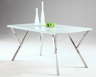 Exclusive Rectangular Glass Top Leather Dinner Table and Chairs