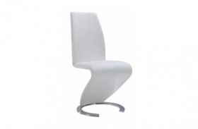 Contemporary White or Black Upholstered Zig Zag Chairs with Round Chrome Base