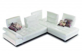 Overnice Tufted Leather Corner Sectional Sofa with Adjustable Backs