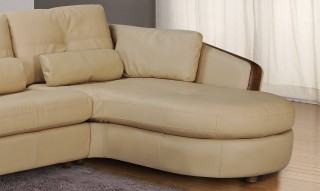 Taupe Bonded Leather Sectional Sofa with Ash Wood Accent