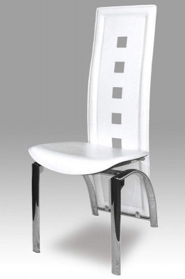 Leather Dining Chair With Contemporary Back and Chrome Shiny Legs