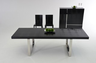Luxury Black Crocodile Lacquer and Stainless Steel Dining Table