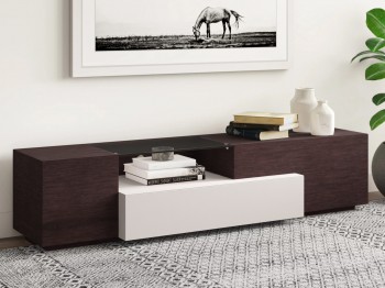 Brown Real Wood Oak and Grey Lacquer Combination TV Stand