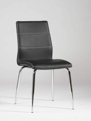 Ultra Contemporary Shaped Dining Chair in Black Leather with Stitching
