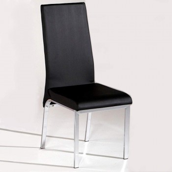 Contemporary Black Dining Chair in Leather and Chrome Accents