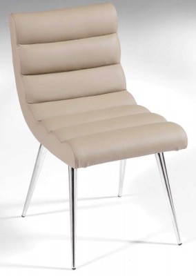 Comfortable Wavy Back and Seat Chair in Taupe Leather Upholstery