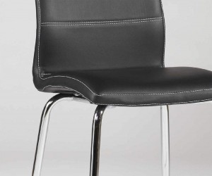 Ultra Contemporary Shaped Dining Chair in Black Leather with Stitching
