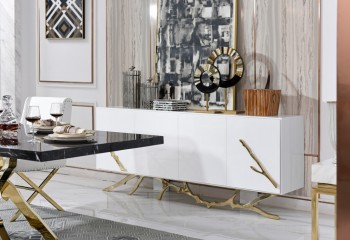 Luxury White Buffet with Golden Accents