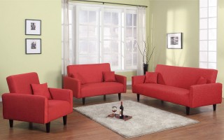3 PC Living Room Sleeper Set in Grey, Red or Oatmeal Soft Fabric
