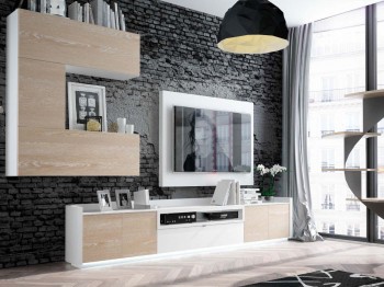 Elite Beige and White Wall Unit with Entertainment Center