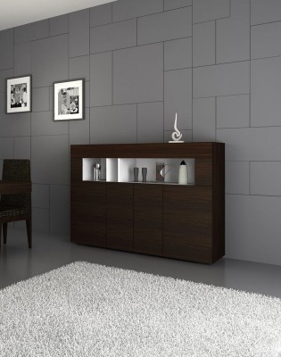 Contemporary Sideboard with Four Doors in White and Tobacco