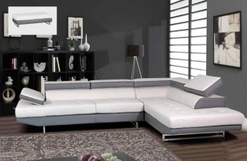 Contemporary Gray and White Sectional Sofa with Matching Ottoman