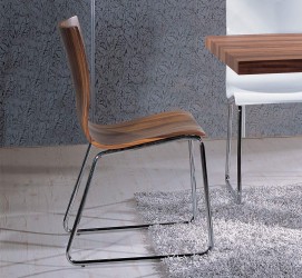 Brown Dining Chair in Natural Brown Colors and Chrome Base
