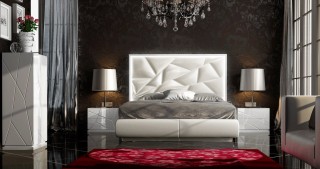 Made in Spain Leather Platform Bedroom Set with Upholstered Headboard