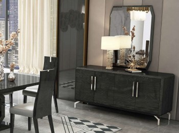 Elite High Gloss Grey Buffet with Silver Accents