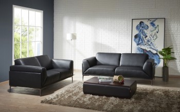 Menphis Black Leather Contemporary Sofa Set
