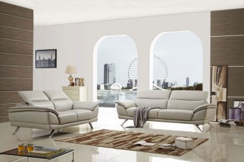 Amazing Three Piece Beige Leather Living Room Set