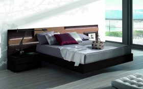 Lacquered Made in Spain Wood Elite Platform Bed with Large Headboard
