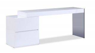 Contemporary Two Drawer White High Gloss Office Desk with Glass Leg