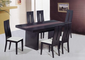 Contemporary Rectangular Dining Table with Brown Glass Insert