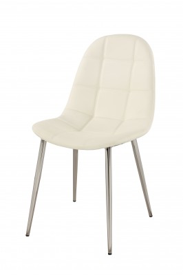 Contemporary White Upholstered Side Chair with Chrome Legs