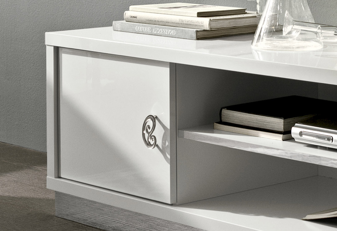 Long White Contemporary TV Stand Base in Lacquers - Click Image to Close