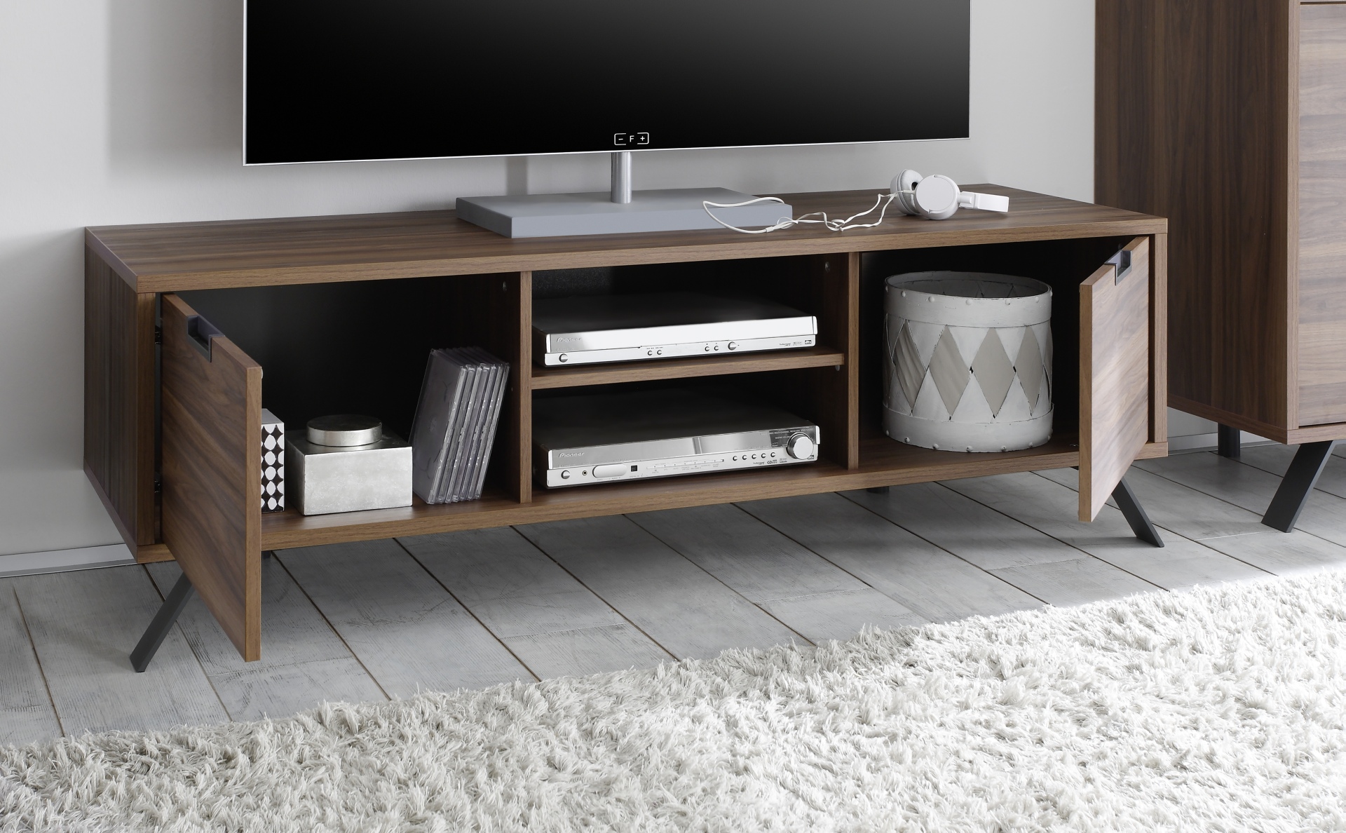 4 Door Modern White TV Stand with Stainless Steel Legs - Click Image to Close