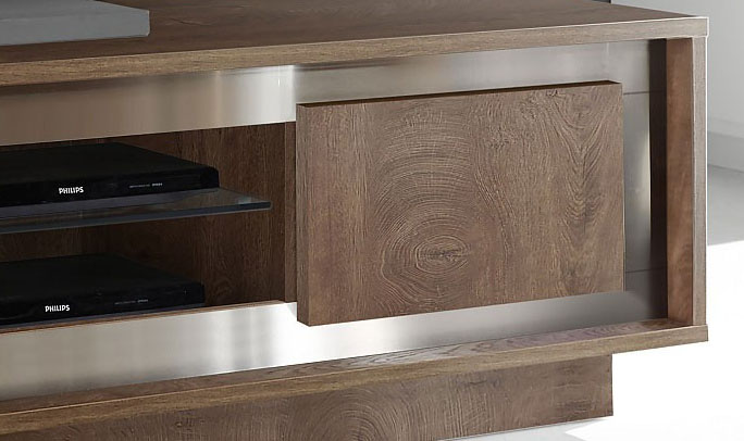 Modern Walnut TV Unit with Tempered Glass Top - Click Image to Close