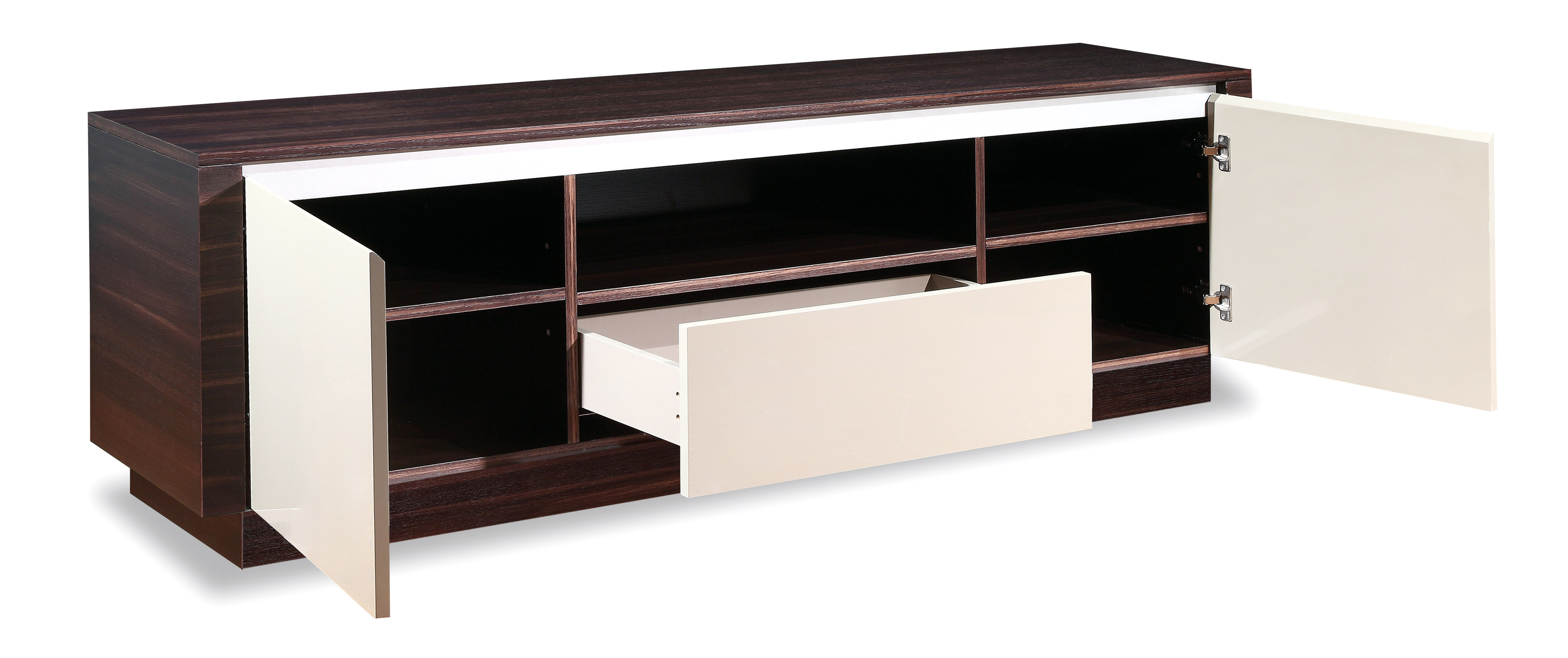Contemporary Walnut Long Console with Storage Drawers - Click Image to Close