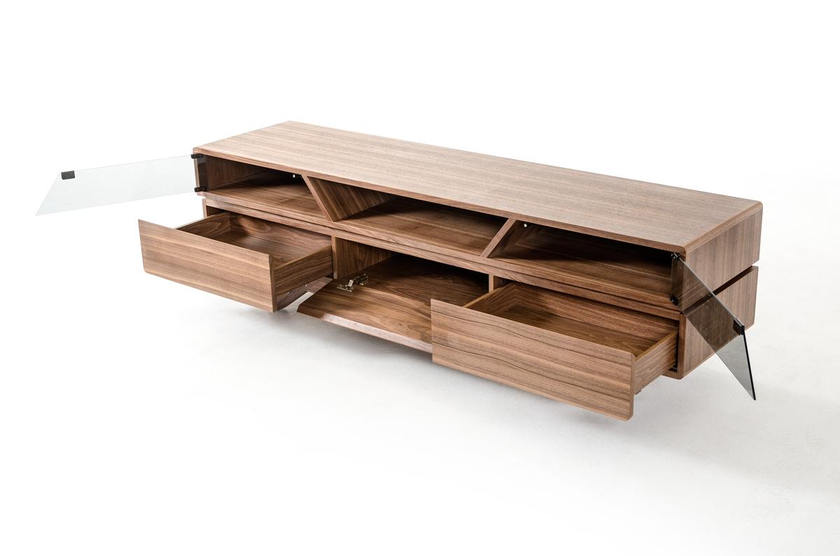 Contemporary Walnut TV Stand with Smoked Glass Doors - Click Image to Close