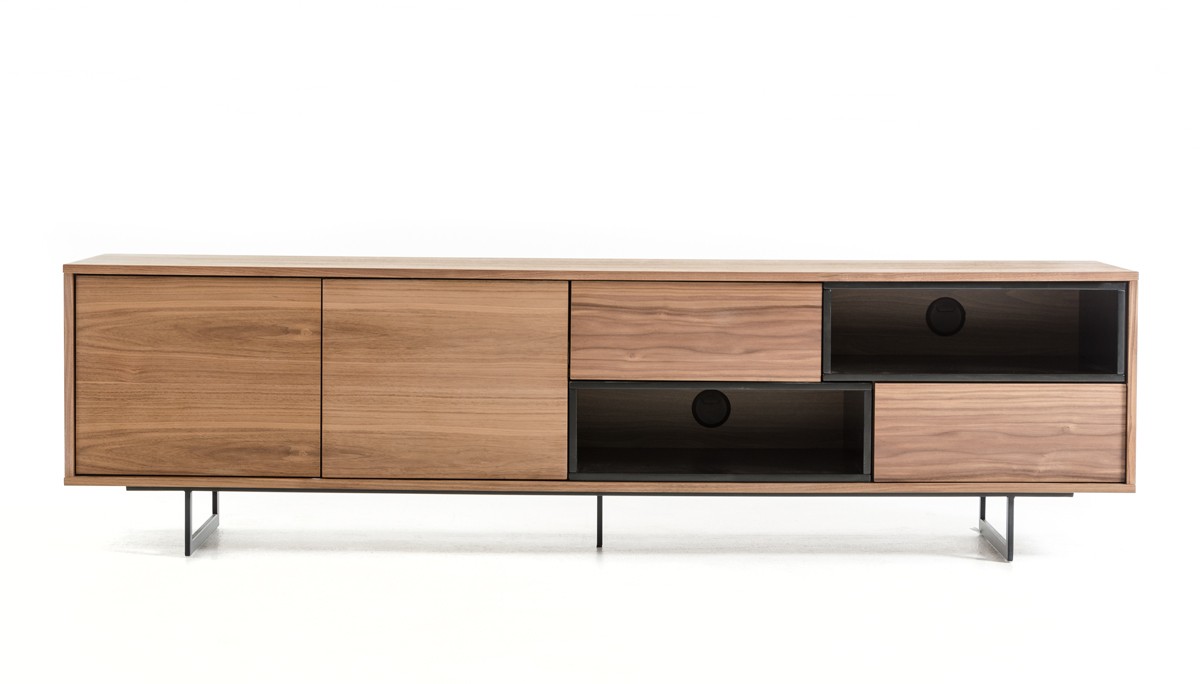 Walnut TV Stand Media Storage with Drawers and Doors - Click Image to Close