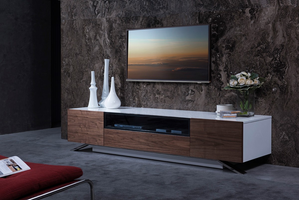 Walnut and White Gloss TV Stand Base for LCD - Click Image to Close