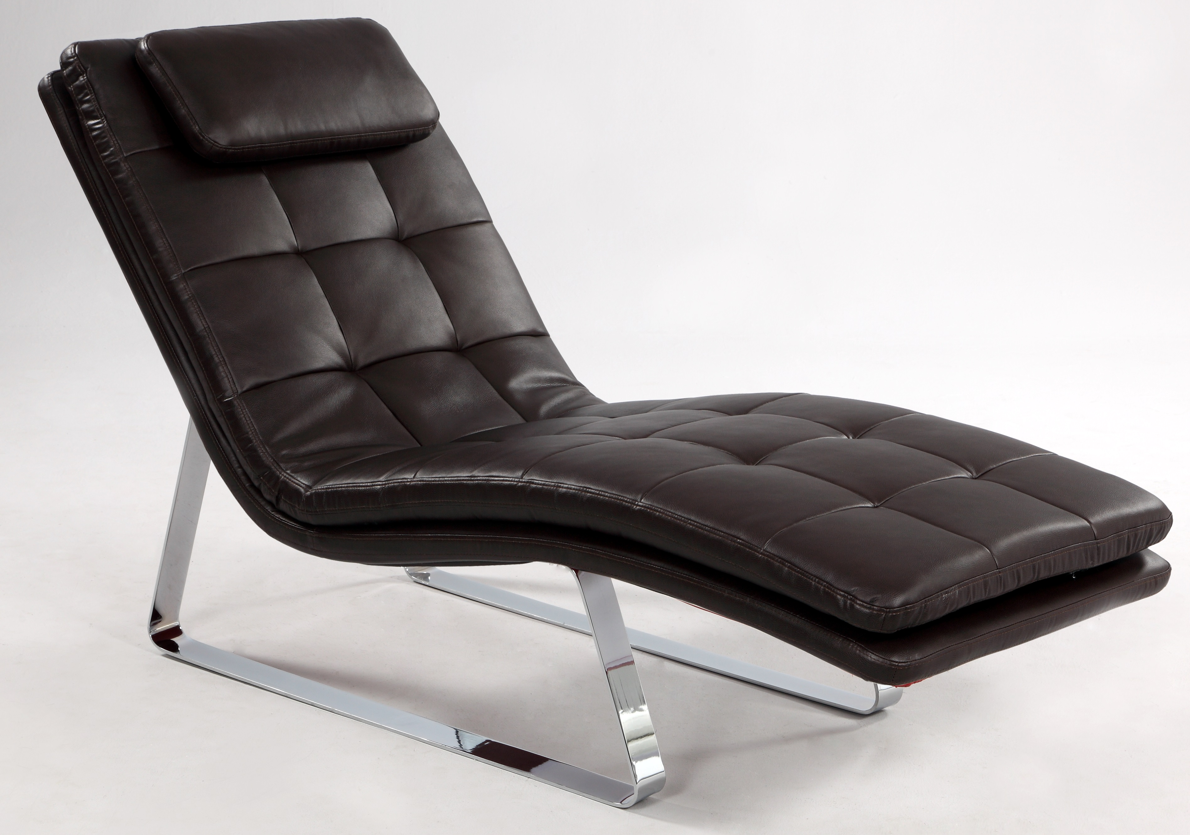 Full Bonded Leather Tufted Chaise Lounge With Chrome Legs - Click Image to Close