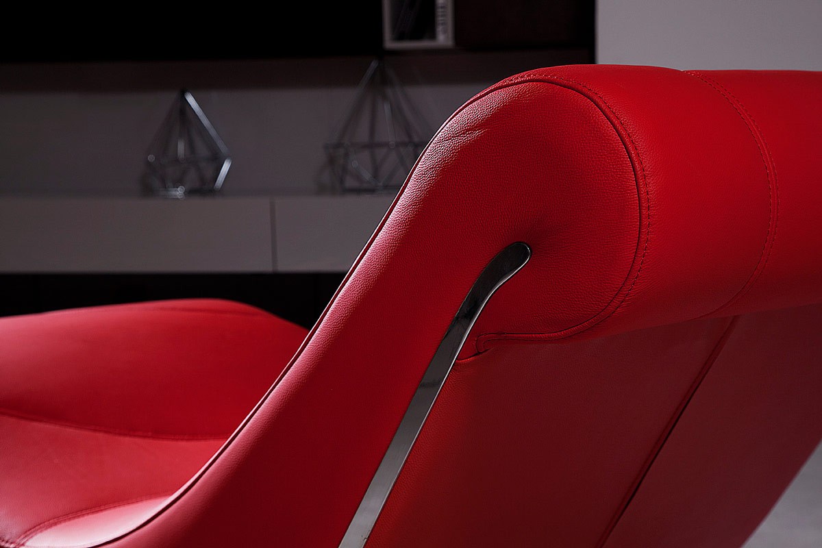 Genuine Red Leather Leisure Lounge Chaise - Click Image to Close