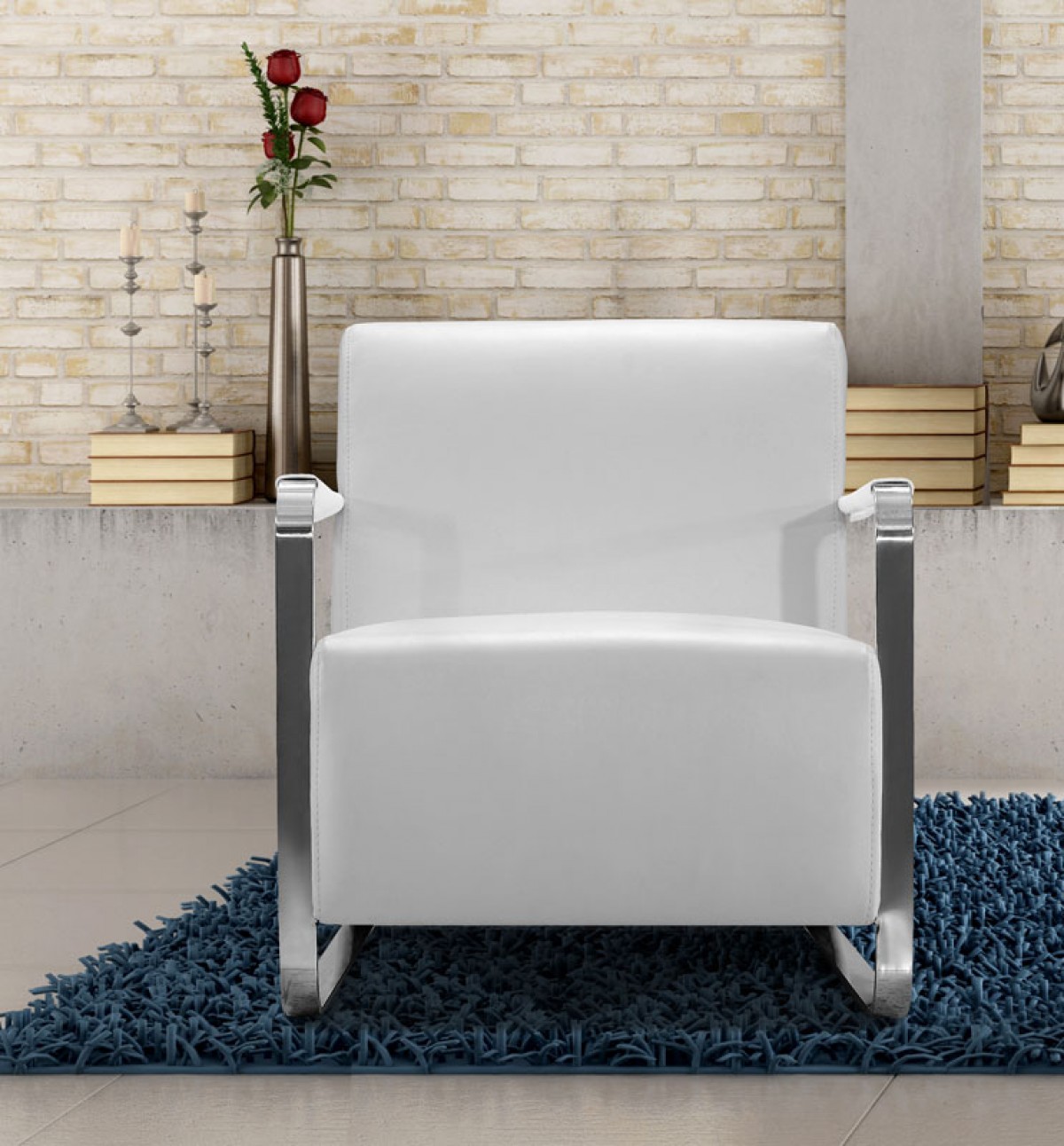 Modern White Leather Low Profile Lounge Chair - Click Image to Close