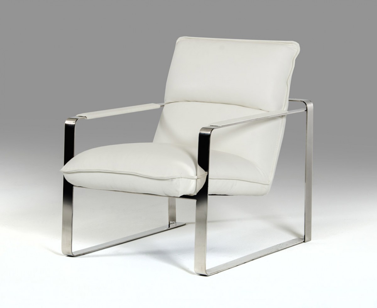 Modern White Leather Lounge Chair with Steel Frame Portland Oregon VIG
