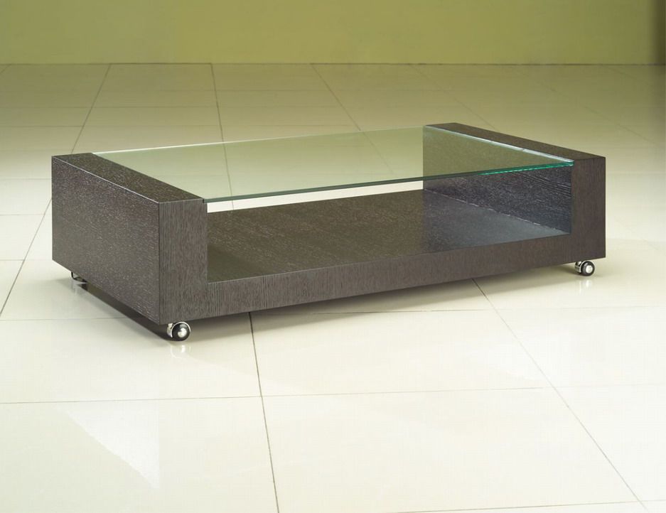 Rectangular Glass and Wood Coffee Table - Click Image to Close