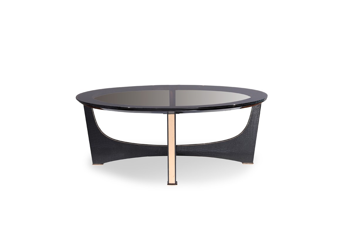 Contemporary Crocodile Rose Gold and Tempered Glass Coffee Table - Click Image to Close