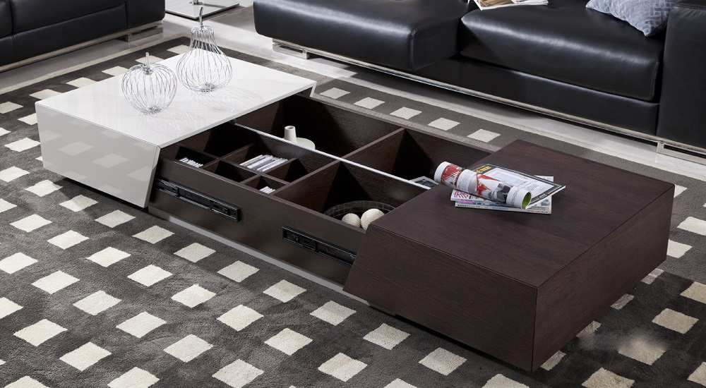 Dual Finished White and Dark Oak Coffee Table with Pull Apart Storage - Click Image to Close