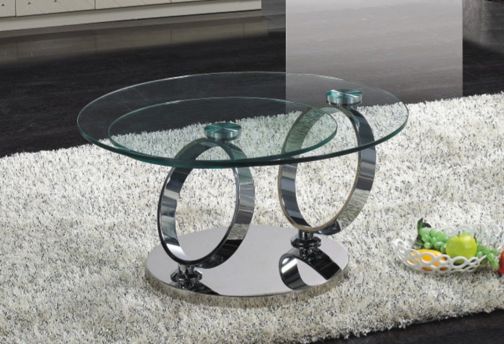 Contemporary Round Coffee Table with Two Levels Glass - Click Image to Close