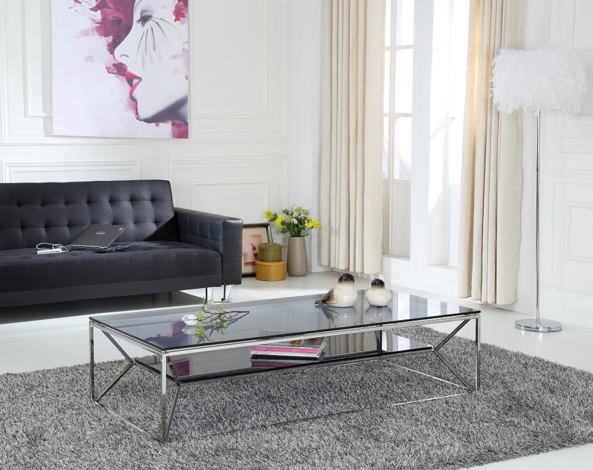 Unique Tampered Glass Chrome Base Coffee Table - Click Image to Close