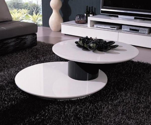 Round Shaped Contemporary White and Black Coffee Table - Click Image to Close