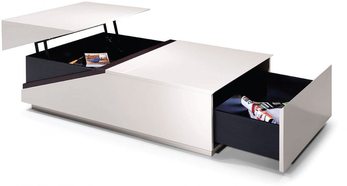Modern White and Black Transformer Coffee Table - Click Image to Close